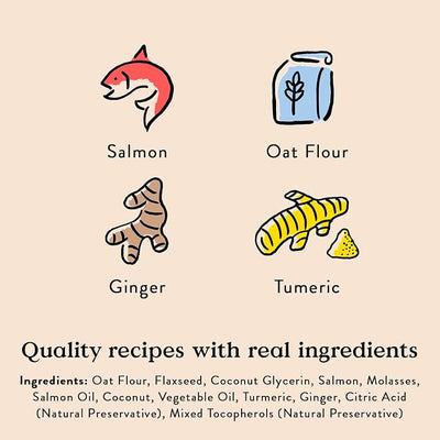Bocce's Bakery Dailies Good Hair Dog Treats for Skin & Coat Support, Wheat-Free Dog Treats, Made with Real Ingredients, Baked in The USA, Natural Soft & Chewy, Salmon Recipe, 6 oz