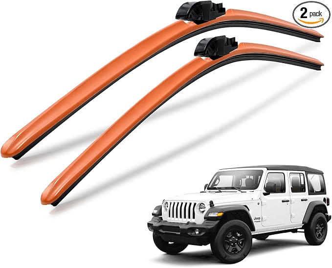 Clix Wipers Windshield Wiper Blades 16"/16" Set of 2, Fits Jeep Wrangler JK, JKU, JL, JLU & Gladiator JT, All-Weather Premium Replacement Wipers with Quick Clips, 2007-2025 Jeep Accessories, Orange