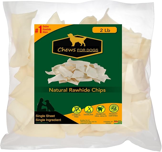 Premium Rawhide Chips. Natural Treats with Thick Cut Beef Hides (2 Pounds)