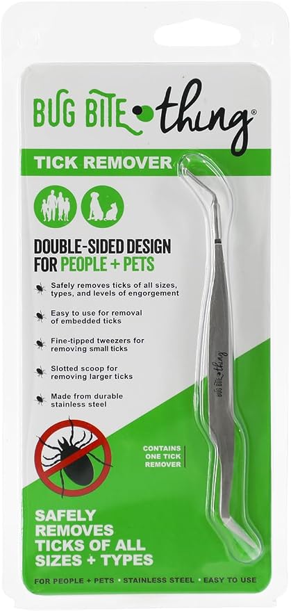 BUG BITE THING Tick Remover Tool for People & Pets, Patented Two Sided Stainless Steel Design with Fine Tipped Tweezers, Formerly Known as TickEase