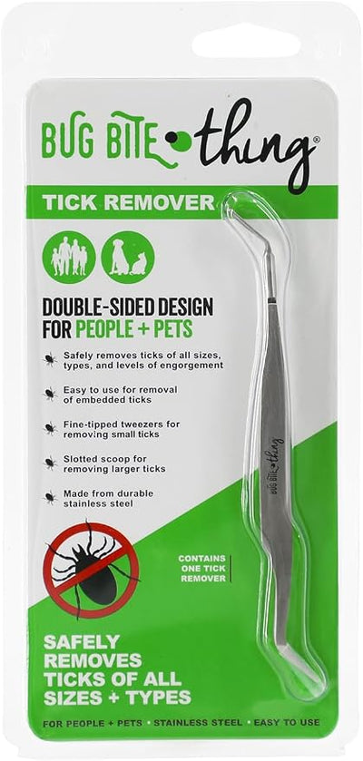 BUG BITE THING Tick Remover Tool for People & Pets, Patented Two Sided Stainless Steel Design with Fine Tipped Tweezers, Formerly Known as TickEase