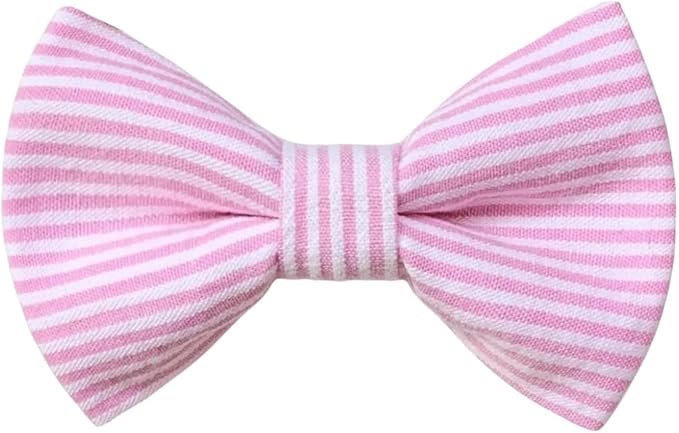 Detachable Dog Bow Tie, Slide-On Pet Bowtie for Collars, Stylish Durable Dog Lover Accessory Small, Medium & Large Dogs (Pink Seersucker, X-Large (5.5in Wide))