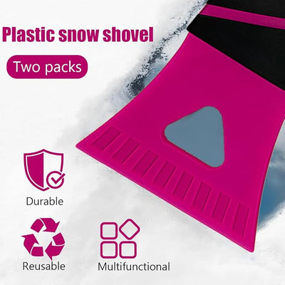Ice Scraper for Car Windshield, 2PCS Plastic Handheld Vehicle Window Snow Frost LCE Remover Cleaning Freezer with Non-Slip Handle, Auto Freezer Shovel Defroster, Universal Fit (Rose Red)