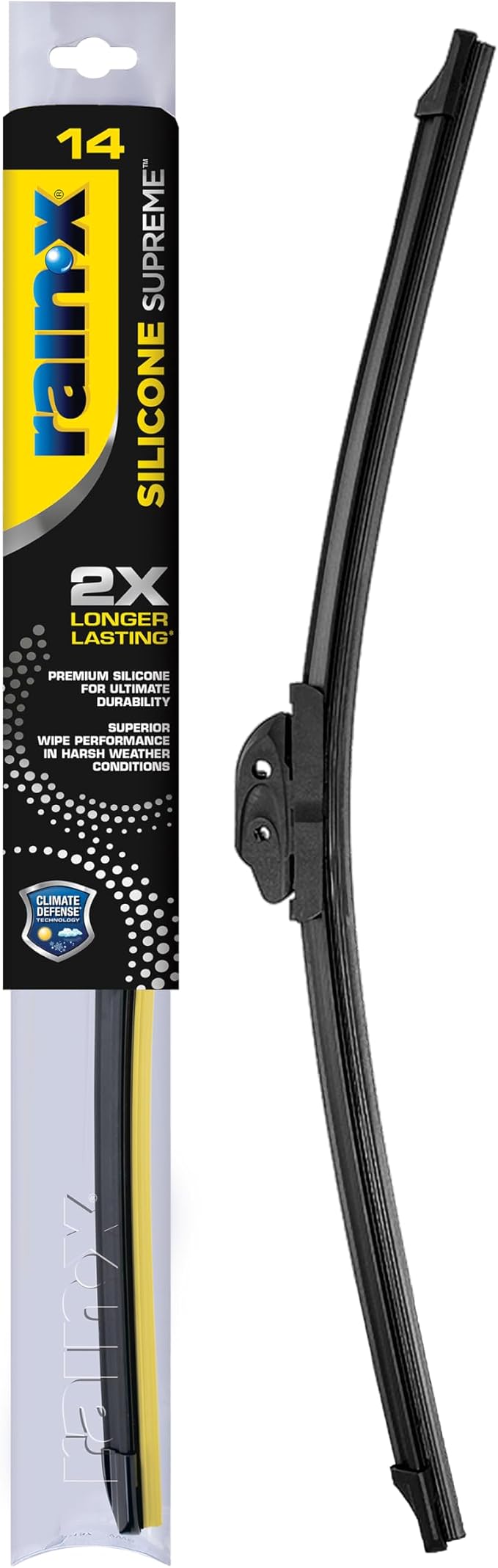 RainX Silicone Supreme Windshield Wiper Blade 14" - Heavy Duty Silicone Squeegee, Extreme Weather Resistance & All-Season Performance, Streak-Free Beam Technology, Quick Install (Pack of 1)