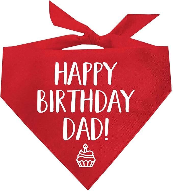 Happy Birthday Dad! Dog Bandana | 100% Cotton Adjustable Triangle | Made in USA | Birthday Party Supplies | Outfit Prop Photoshoot |Red, One Size (171)