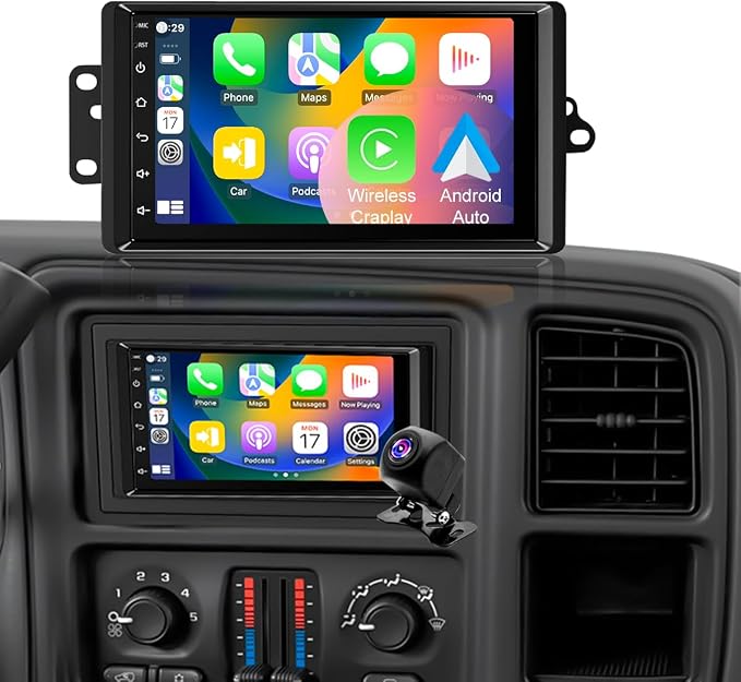 Car Radio for Chevy Silverado 1500/2500/3500 2003 2004 2005 2006, Tahoe 2003-2006, GMC Sierra 1500/2500/3500 2003-2006, Yukon 2004-2006, 7" Touch Screen Stereo, Wireless CarPlay WiFi GPS FM