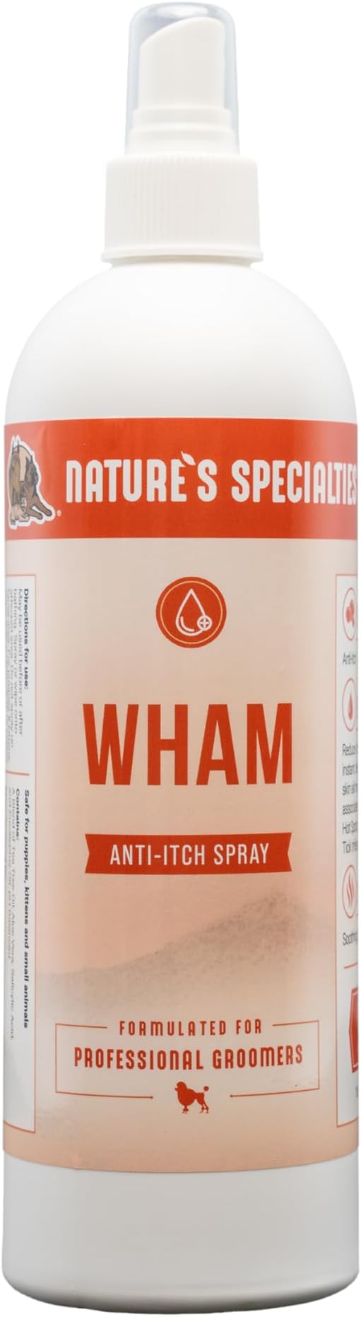 Nature's Specialties Wham Anti-Itch Medicated Dog Spray for Pets, Ready to Use, Instant Relief, Soothing, Sensitive Skin, Scratching, Made in USA, 16 oz