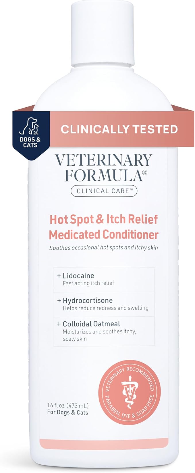 Clinical Care Hot Spot & Itch Relief Cat & Dog Medicated Conditioner, 16 oz – Oatmeal Conditions Skin for a Lustrous Coat, Formulated to Help Alleviate Itchy Skin