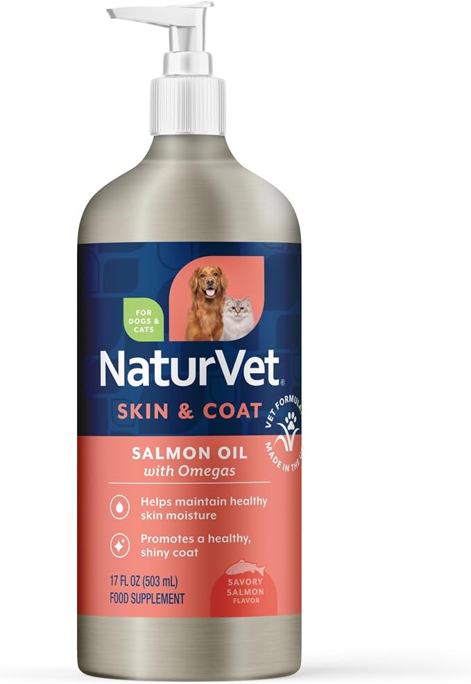 Salmon Oil Skin & Coat Plus Omegas | Supports Healthy Skin & Glossy Coat | Natural Source of Omega-3 & 6 Fatty Acids | for Dogs & Cats (17 oz Oil)