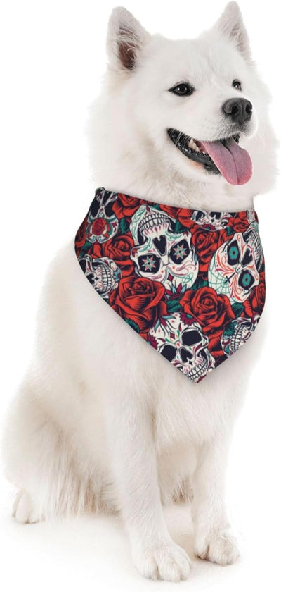 Sugar Skull Rose Dog Bandana Scarf Triangle Bibs Pet Accessories Cat Kerchief