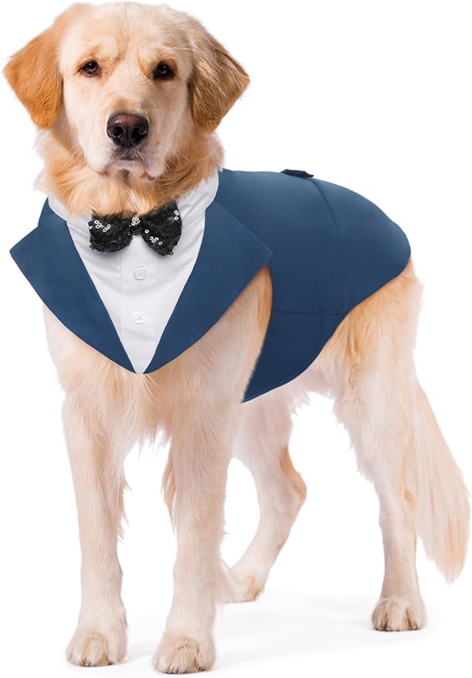 Dog Tuxedo Dog Suit and Bandana Set, Dogs Tuxedo Wedding Party Suit, Dog Prince Wedding Bow Tie Shirt Formal Dog Wedding Attire for Large and Medium Dogs Golden Retriever Samo Bulldogs