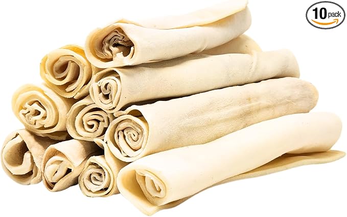 8-9 Inch Large Rawhide Dog Chew Rolls (10 Pack) - Made from Grass Fed Cows - Great for Dental & Oral Care for Aggressive Chewers Large Dogs