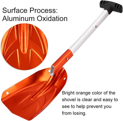 Generic Aluminum Alloy Telescopic Snow Shovel Bright Orange Portable Detachable Durable Winter Ice Removal Tool for Outdoor Snow Clearing Car Camping