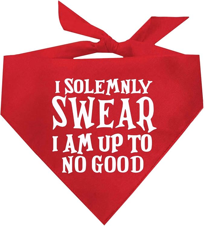 I Swear I'm Up to No Good Dog Bandana | 100% Cotton Adjustable Triangle | Made in USA | Funny Matching Costume | Mischief | Playful Quote Sayings | Red, One Size (1101) GB