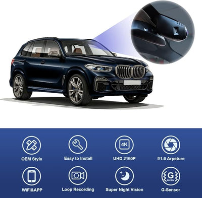 Fitcamx 4K Dash Cam Compatible with BMW X5 Xdrive50i 40i M50i Sdrive40i 2019 2020 2021 2022 2023 G05 (Model B), OEM Factory Look, UHD 2160P Video WiFi, Loop Recording, G-Sensor, Easy to Set, 64GB Card