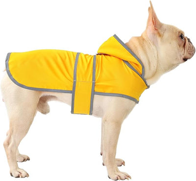 Dog Raincoat for Medium Dogs Waterproof Jacket Hooded Rain Coats with Reflective Strips Leash Hole & Poncho Adjustable Fit (Yellow,M)