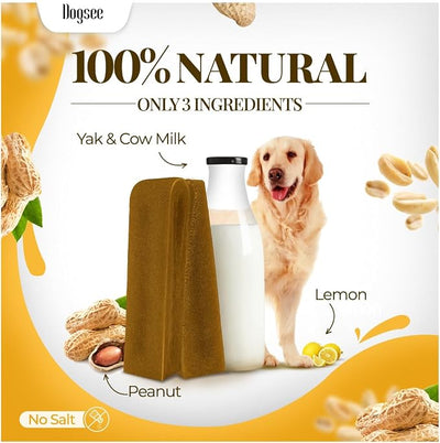 Dogsee Peanut Butter Flavor Himalayan Yak Cheese Dental Chew's for Dogs 1lb (Medium - 6 Chews) 60% Protein, Dog Treats Healthy, Shiny Skin & Coat No Grain, No Gluten Dog Chews Rawhide Free