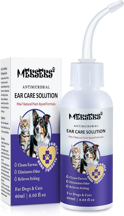 Dog Ear Cleansing Solution Ear Infection Treatment Drops for Dogs Cats Ear Cleaner Wash, Relieves Itchy Ears Redness, Removes Earwax Debris Odor, Gentle Natural 2.03 fl oz