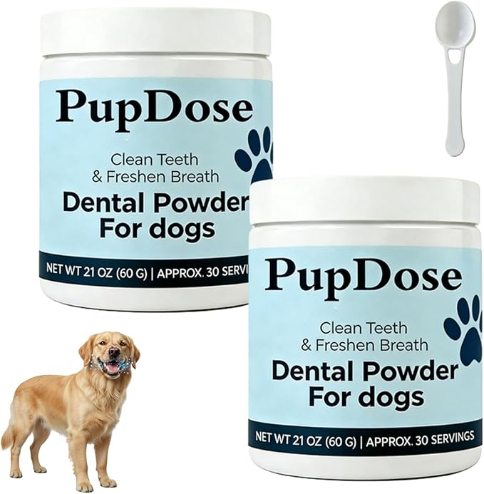 Dental Powder for Dogs, Teeth Cleaning & Fresh Breath, Tartar Control Dog Supplement, Supports Healthy Gums & Oral Care, Easy Mix Daily Dental Care for Dogs, Natural Breath Freshener (2 Pcs)