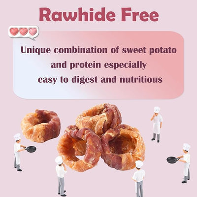 Sweet Potato Dog Treats, Chicken & Duck Wrapped Sweet Potato Donut, Rawhide Free & Grain Free