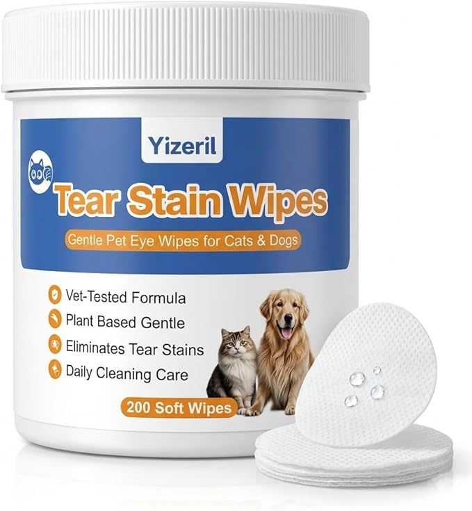 Dog Eye Wipes - 200 Count Pet Tear Stain Wipes for Dogs and Cats, Soft Round Pads for Daily Eye Cleaning Discharge Crust Debris
