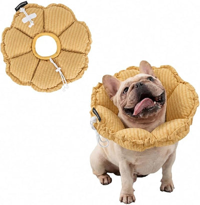 H HIDREAM Dog Cone Collar Stress-Free Recovery Cone Alternative: Adjustable Depth & Diameter for Wide-Neck Dogs (Pugs, Bulldogs, Bullies) Daisy Yellow XL-B