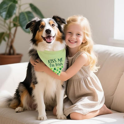 Kiss Me I'm Irish Funny Dog Bandana, Cute St. Patrick's Day Dog Bandana for Girls Boys Puppies, Green Spring Holiday Party Pet Scarf Accessories, Shamrock Lucky Irish Gifts for Dogs Mom Owners