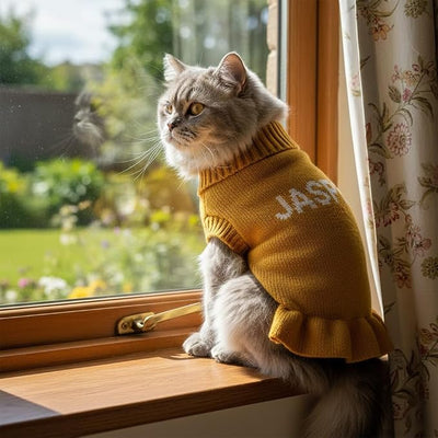 Personalized Dog Sweater Dress, Customized Pet Clothes Warm Winter Outfit for Dogs, Bright Puppy Sweatshirt, Pet Birthday Outfit, Gift for Dog Cat Lovers