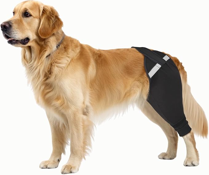 Dog Rear Leg Sleeve to Stop Licking, Upgraded Hind Leg Cover to Stop Slipping, for TPLO Surgery, Skin Conditions, Wounds, Breathable Soft Fabric, Dog Cone Alternative, Left, 2XL, Black