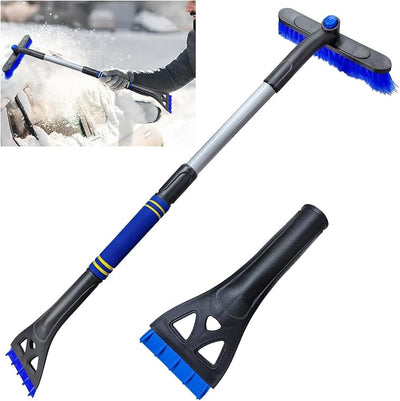 KITUREK 31.5" Detachable Snow Brush and Ice Scraper for Car Windshield, 2-in-1 Winter Snow Removal Tool with Extendable, 360° Rotating Soft Bristle Brush Head and Foam Grip for Most Vehicles (Blue)