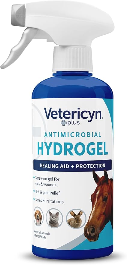 Plus All Animal Wound Care Hydrogel Spray | Healing Aid and Wound Protectant, Sprayable Gel to Relieve Dog, Cat, Horse Itchy Skin, Safe for All Animals. 16 ounces