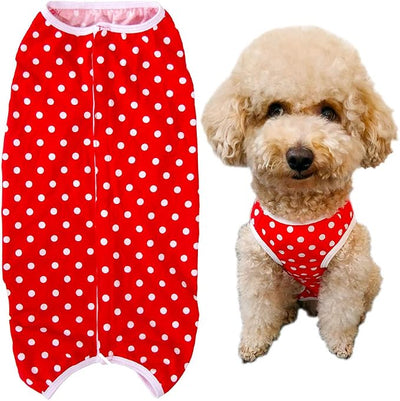 Dog’s Recovery Suit Post Surgery Shirt for Puppy, Wound Protective Clothes for Little Animals(red spot-m)
