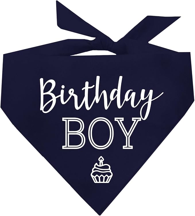 Birthday Boy with Cupcake Dog Bandana | 100% Cotton | Made in USA | Birthday | Pawty | Party Theme | Celebration Supplies | Photoshoot | Navy, One Size (214)