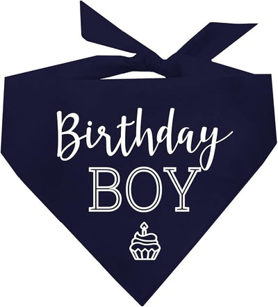 Birthday Boy with Cupcake Dog Bandana | 100% Cotton | Made in USA | Birthday | Pawty | Party Theme | Celebration Supplies | Photoshoot | Navy X-Small (214)