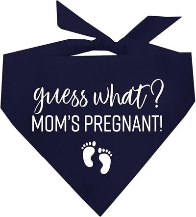 Guess What? Mom's Pregnant Dog Bandana | 100% Cotton Adjustable Triangle | Made in USA | New Baby | Pregnancy Announcement Photoshoot Prop | Gender Reveal | Navy One Size (216)