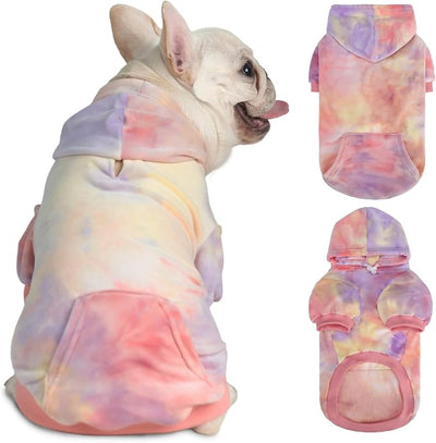PAWCHIE Dog Hoodie, Premium Dog Sweater for Small Medium and Large Dogs, Tie Dye Pet Cloth with Leash Hole,Puppy Sweatshirt, Pet Outfit, Cat Apparel, Pink SM
