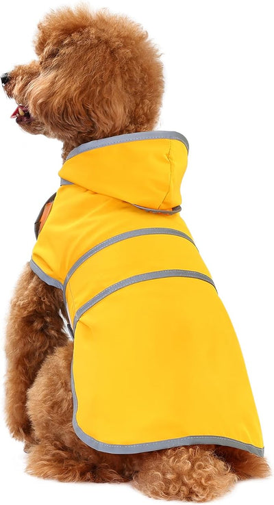 Dog Raincoat for Small Dogs Puppies Waterproof Jacket Hooded Rain Coats with Reflective Strips Leash Hole & Poncho Adjustable Fit (Yellow,XS)