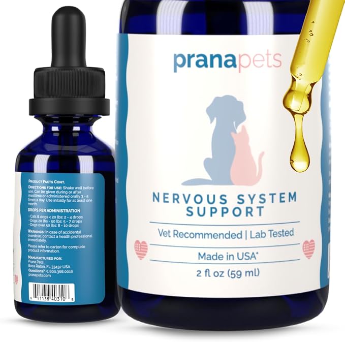 PranaPets Nervous System Support for Dogs and Cats | Herbal Formula Safely Aids in Reducing Nervousness, Involuntary Muscle Movements, Twitching and Helps Support Brain & Nervous System