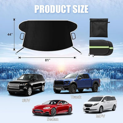 Car Windshield Cover for Ice and Snow, Windshield Snow Cover, Performance Brake Kitswith Side Mirrors Cover for Snow, Ice, UV Fits Most Cars, Trucks, Vans, SUVs, Glow Strips