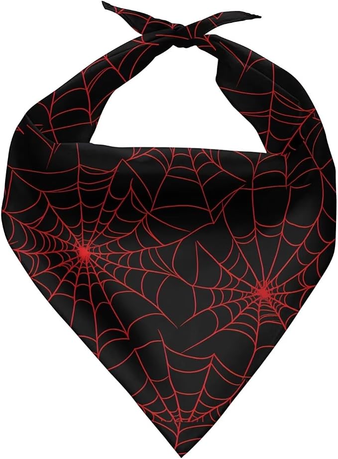 KEIAHUAN Red Spider Web Dog Bandanas Pet Scarf Birthday Gift Accessories Puppy Kerchief Washable for Small Medium Large Dogs Cats Pet Soft Cotton