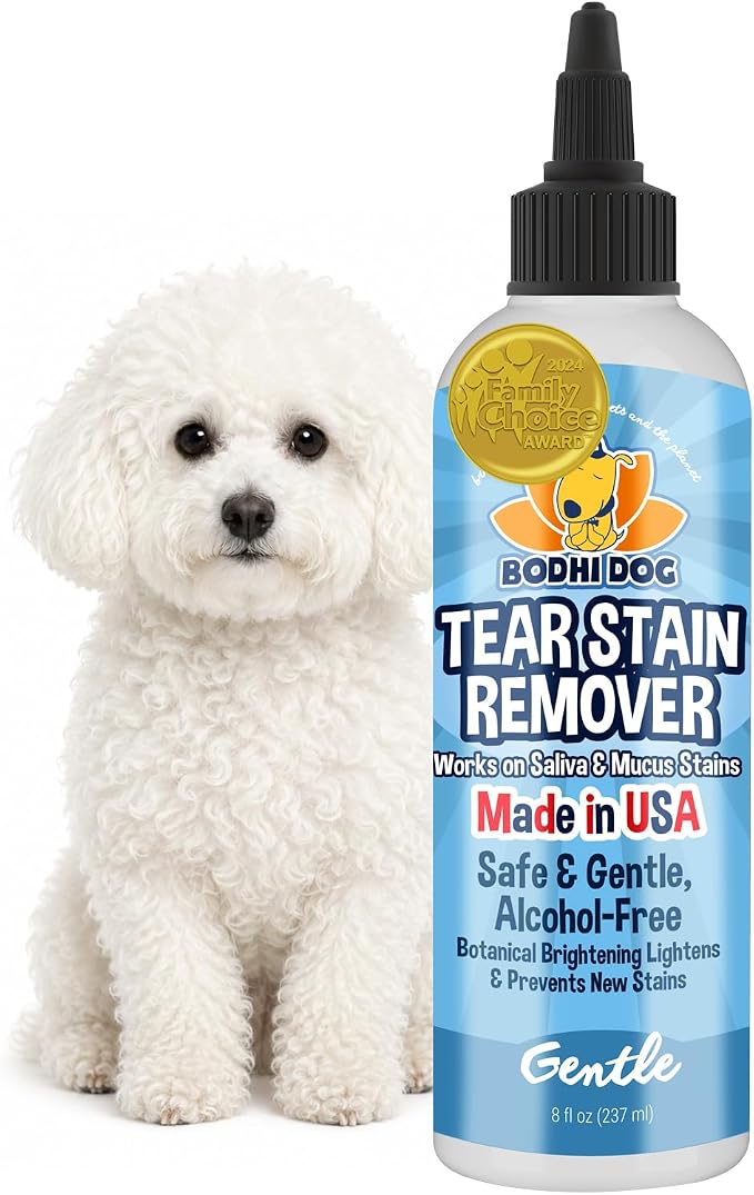 Tear Stain Remover - Removes Tears, Saliva & Mucus Stains from Dogs & Cats - Gentle, Natural Solution for Sensitive Fur & Coats, Alcohol-Free, Made in USA (8 Fl Oz)