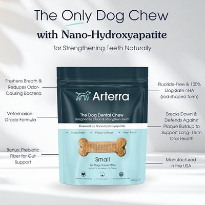 Arterra Pet Science Dental Chews for Dogs with Nano-Nydroxyapatite, 30Count | Dog Dental Chews for Stronger Teeth and Gums, Fight Plaque, Freshen Breath, Support Gut, For Small Dogs (Under 25 Pounds)
