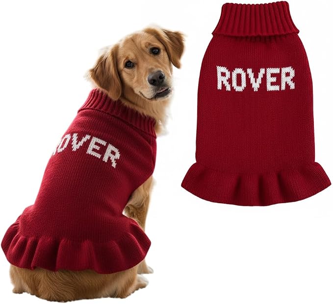 Personalized Dog Sweater Dress, Customized Pet Clothes Warm Winter Outfit for Dogs, Bright Puppy Sweatshirt, Pet Birthday Outfit, Gift for Dog Cat Lovers