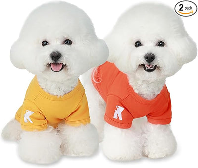 Koneseve Dog Shirts Breathable Cotton Dog Clothes Stretchy T-Shirt for Small Medium Large Dogs Cat Shirt Soft Puppy Outfit Kitten Apparel Pet Pullover Tee Blank Sweatshirt 2-Pack Yellow & Orange S