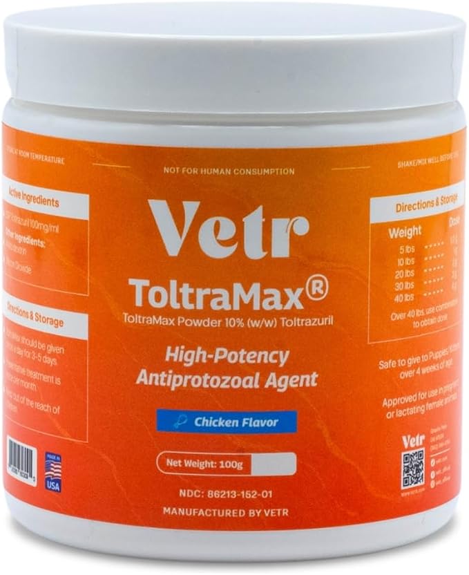 Toltramax Toltrazuril Powder for Horses, Dogs, Cats, 100g (10.0%, Chicken)