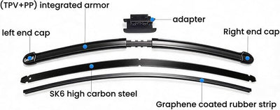 Good Fortune 22"+22" Graphene Coating Windshield Wiper Blades Top Lock 2Pk | car Beam Blade|sk6 High Carbon Steel Core|Reusable Frame+2 Refills|for Mercedes-Benz glc300 2016-2023 for C63 AMG 2015-2023