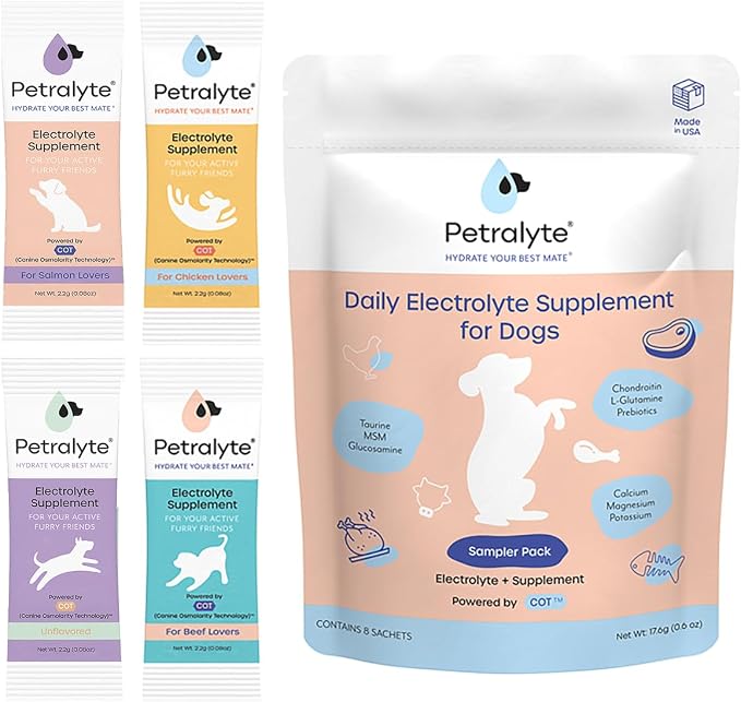 Dog Electrolytes and Joint Supplement | Glucosamine, Chondroitin & MSM for Inflammation and Mobility Support | Electrolytes for Dogs with Prebiotics | Sample Pack | 8 Packets