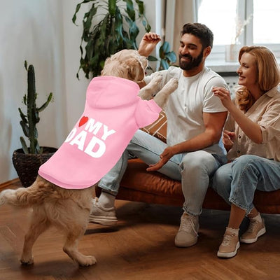 Dog Sweater Dog Hoodie Cold Weather Dog Coat Hooded Sweatshirt for Puppies,Cats, Small Medium Large Dogs (Pink(I Love My Dad), Large)