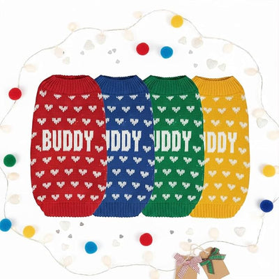 Custom Knit Sweater for Dogs and Cats, Personalized with Name and Heart, Soft and Cozy Holiday Pet Wear, Ideal for Winter Days, Special Occasions, and Valentine's Gift
