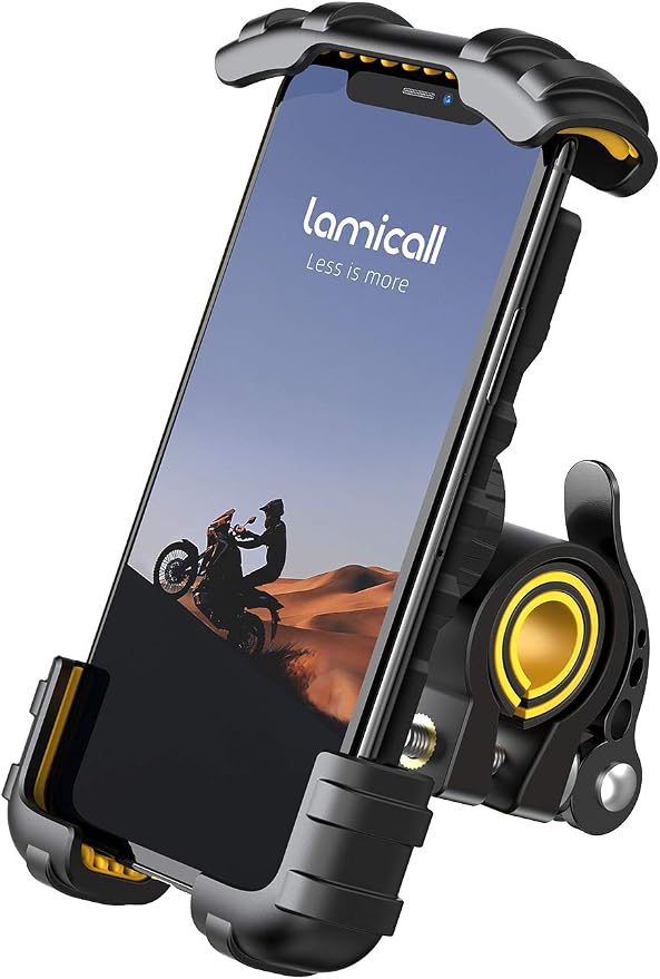 Bike Phone Holder, Motorcycle Phone Holder – 360° Handlebar Mount with Rotation for iPhone 17 16 15 14 13 12 Pro Max Plus Mini XS XR X 8, Samsung, Huawei, 4.7-6.8 Inch Smartphones – Yellow